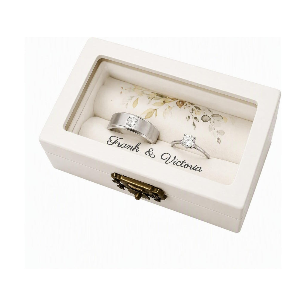Custom Ring Bearer Box White Wooden Ring Box Wedding Day