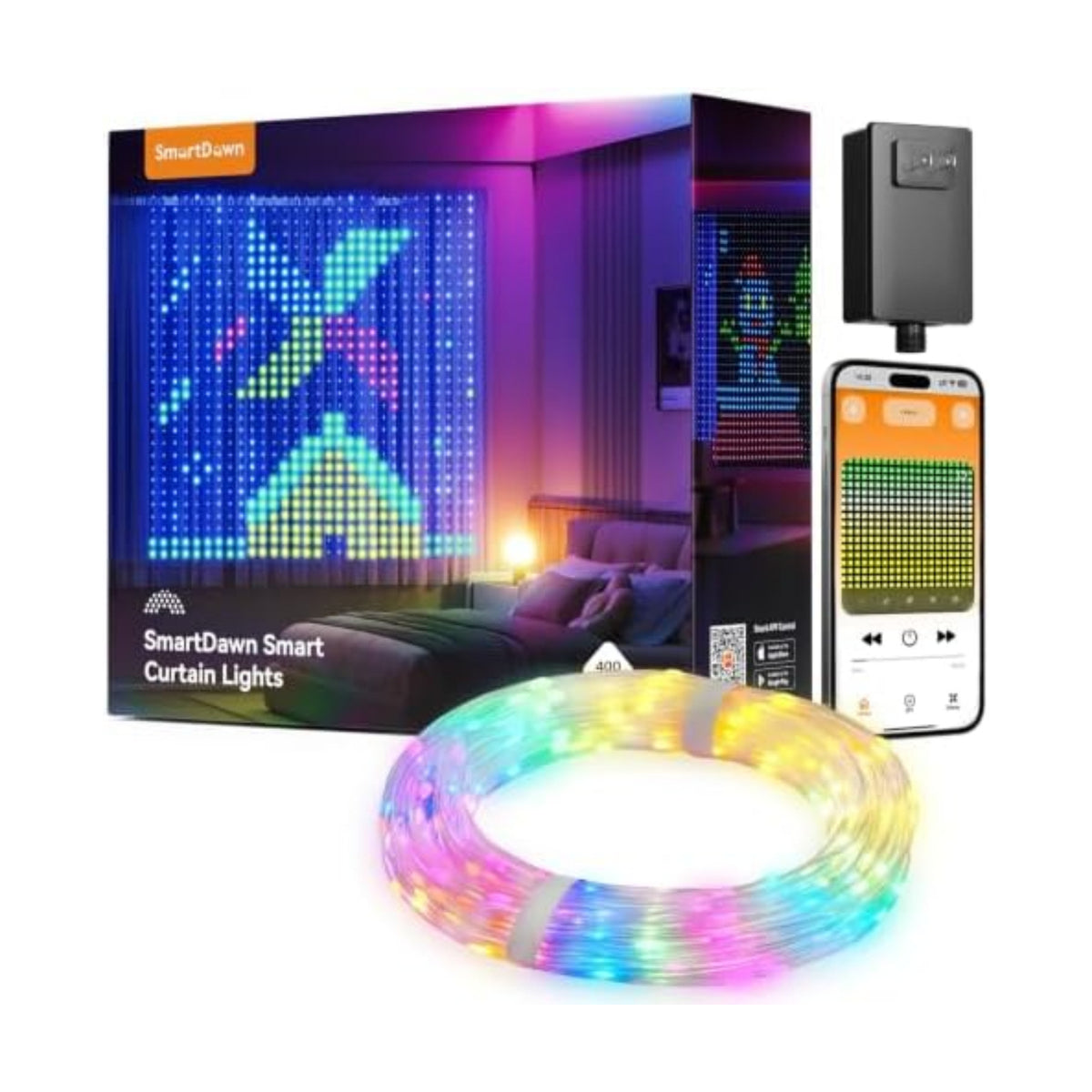 400 RGB LED Smart Curtain Lights with APP Control, 6.6x6.6Ft