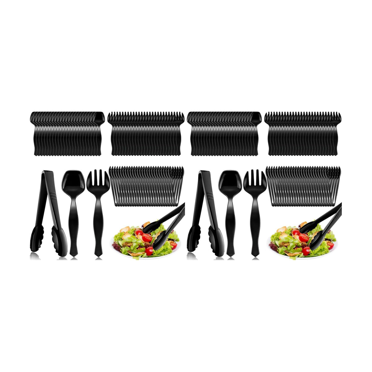 Mwellewm 72Pcs Plastic Serving Utensils Set, Disposable Spoons Tongs Forks (Pack of 2)