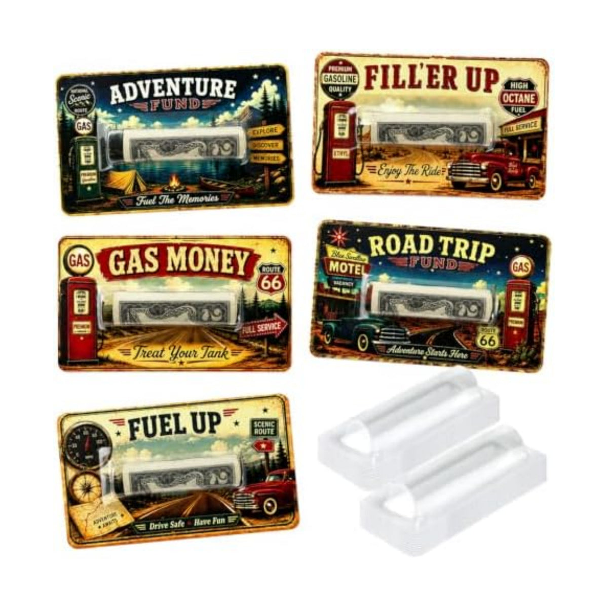 Gas Money Gift Card Holder, Cash Holder Card for Rolled Cash, Funny Road Trip Money Gift, Vintage Adventure Cash Gift for Drivers, Teens, New Driver, Graduation, Birthday, Travel Gift