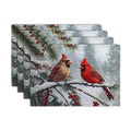 Christmas Placemats Set of 4 Red Cardinal Birds Snowy Place Mats