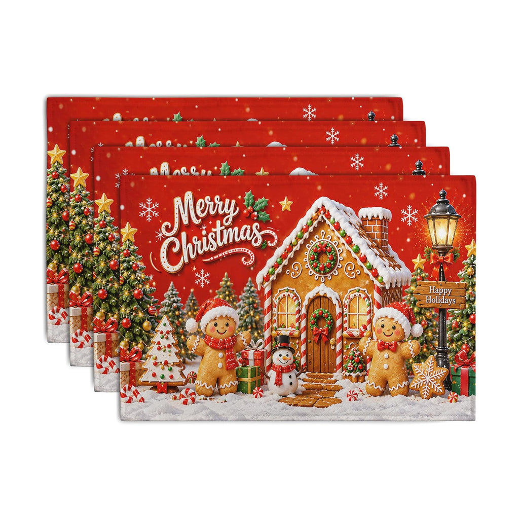 Merry Christmas Gingerbread Man Placemats Set of 4 12x18 Inch