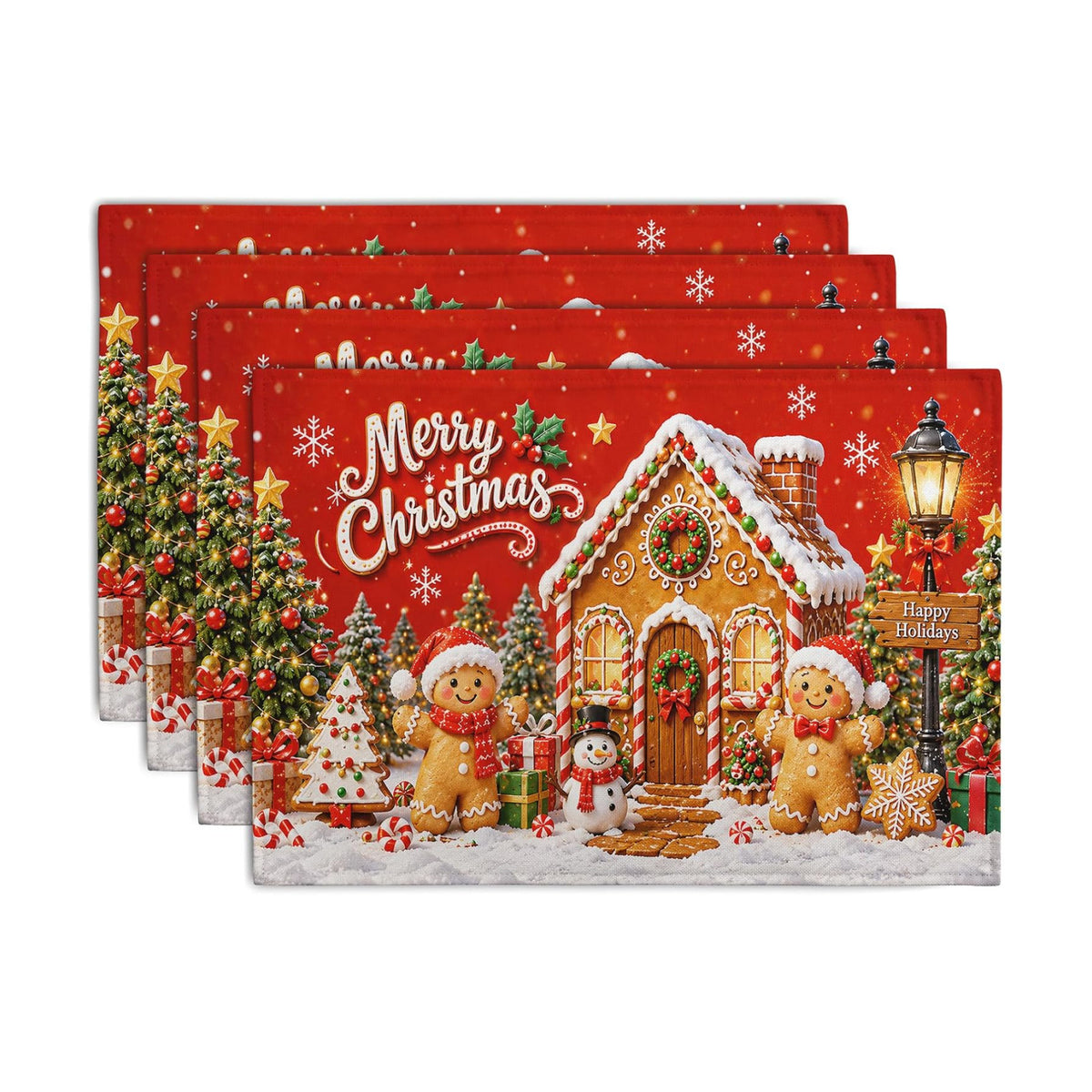 Merry Christmas Gingerbread Man Placemats Set of 4 12x18 Inch