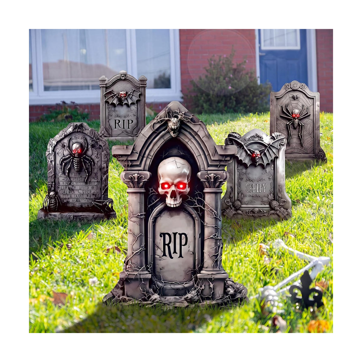 5 Pack Tombstone Halloween Decorations Plastic Yard Signs with Stakes